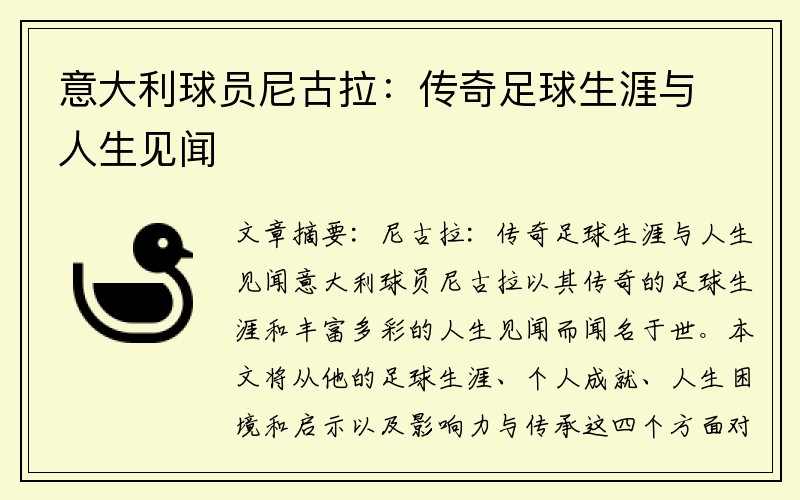 意大利球员尼古拉：传奇足球生涯与人生见闻